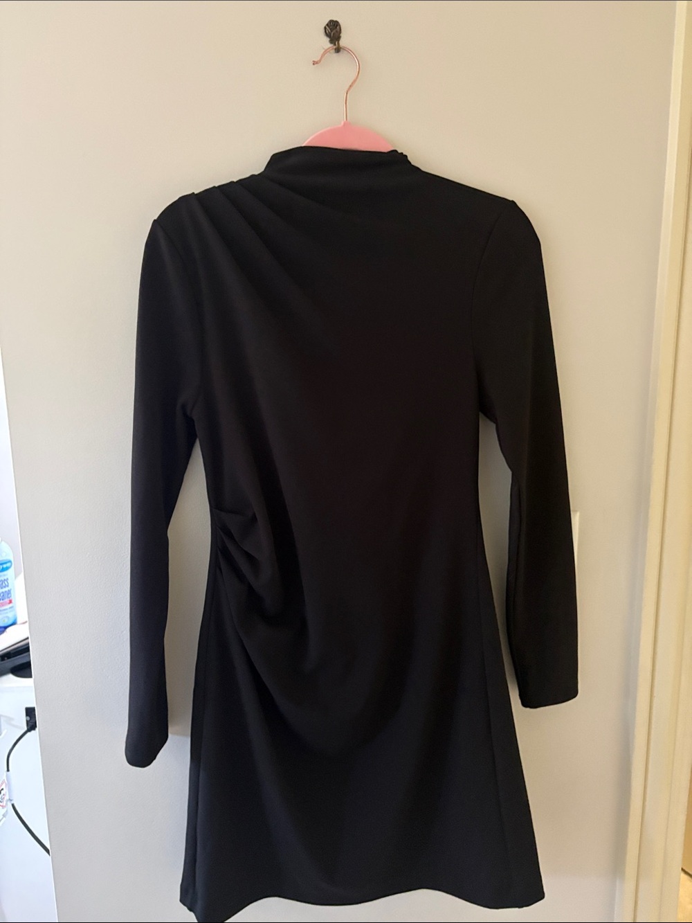 Express Black Long Sleeve Dress with Subtle Draping